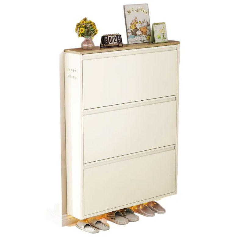 Slim Steel Shoe Cabinet with Flip-Drawer Storage