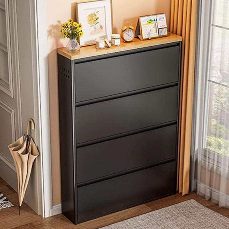 Slim Steel Shoe Cabinet with Flip-Drawer Storage