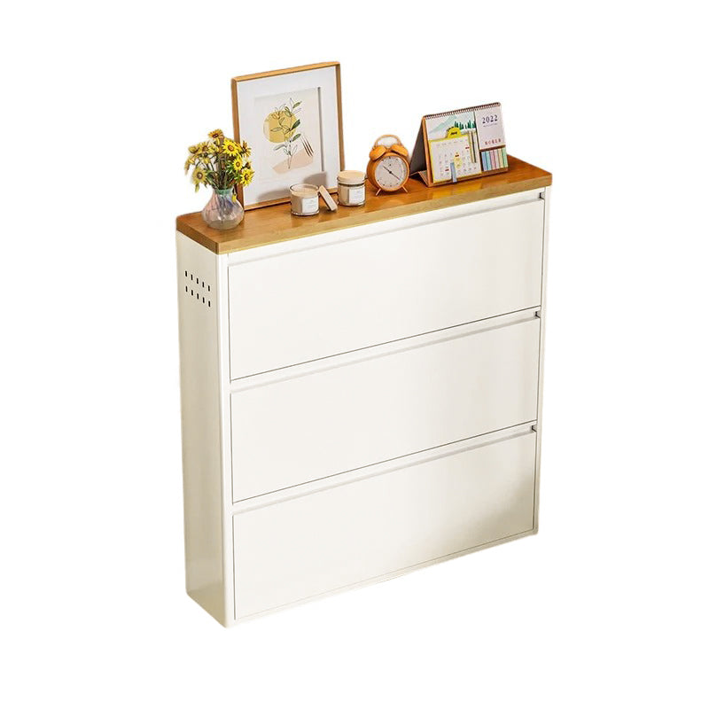 Slim Steel Shoe Cabinet with Flip-Drawer Storage