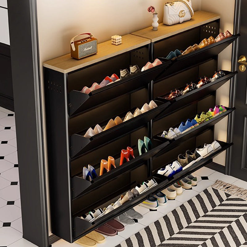 Slim Steel Shoe Cabinet with Flip-Drawer Storage