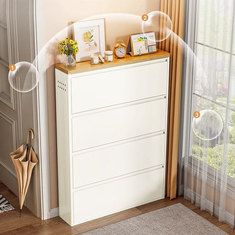 Slim Steel Shoe Cabinet with Flip-Drawer Storage