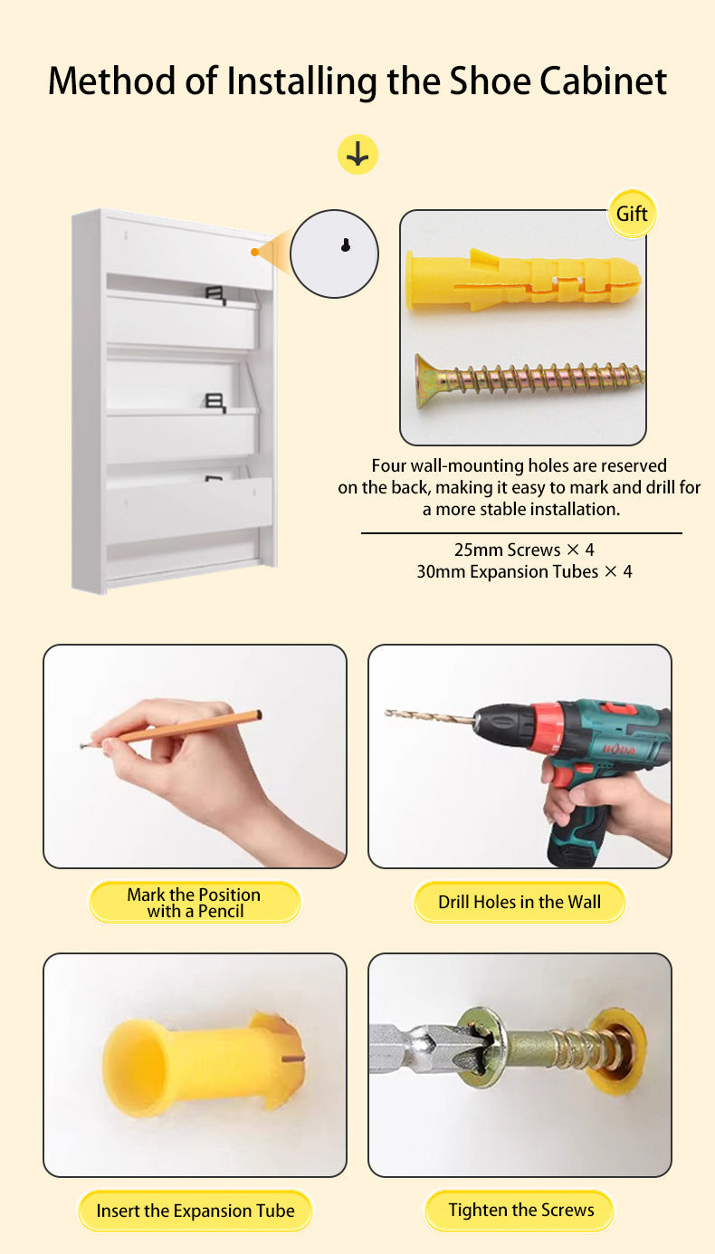 Slim Steel Shoe Cabinet with Flip-Drawer Storage