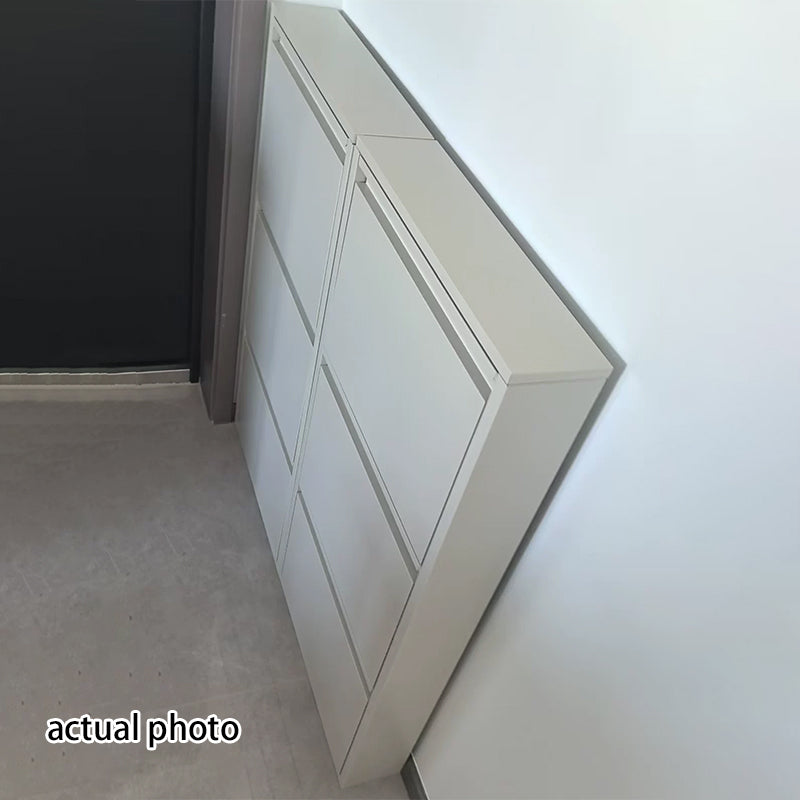 Slim Steel Shoe Cabinet with Flip-Drawer Storage