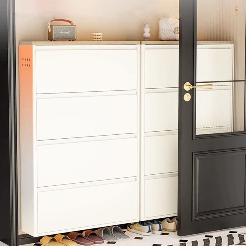 Slim Steel Shoe Cabinet with Flip-Drawer Storage