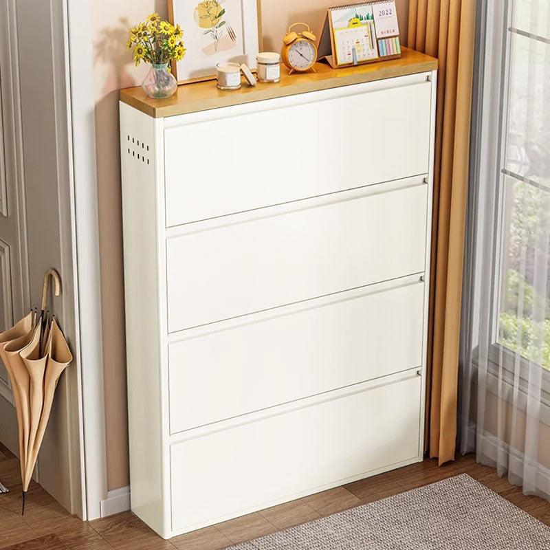 Slim Steel Shoe Cabinet with Flip-Drawer Storage