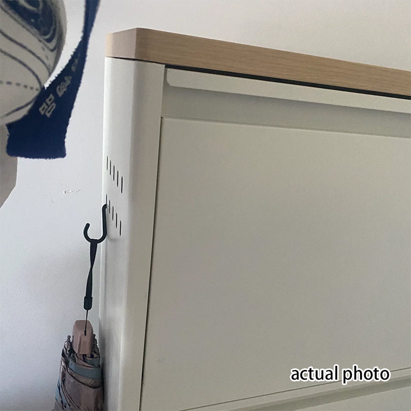 Slim Steel Shoe Cabinet with Flip-Drawer Storage