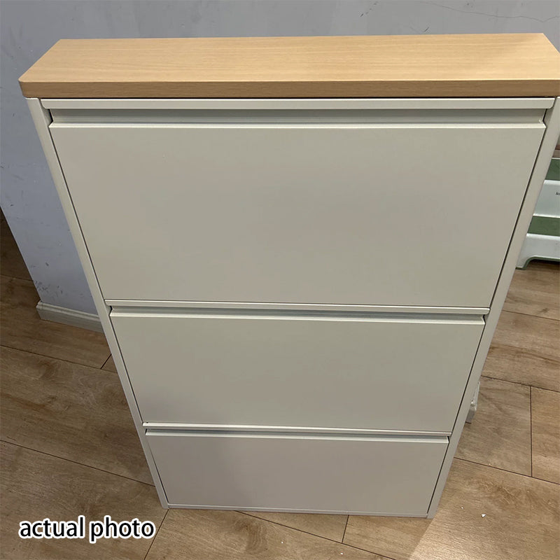 Slim Steel Shoe Cabinet with Flip-Drawer Storage
