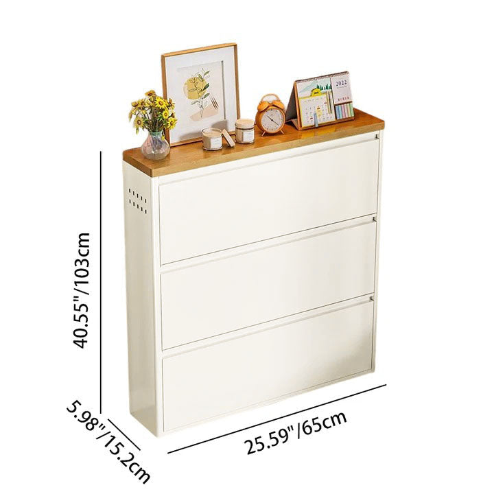 Slim Steel Shoe Cabinet with Flip-Drawer Storage