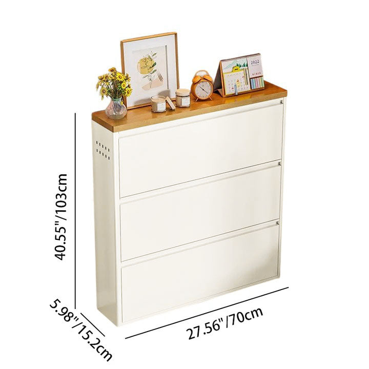 Slim Steel Shoe Cabinet with Flip-Drawer Storage