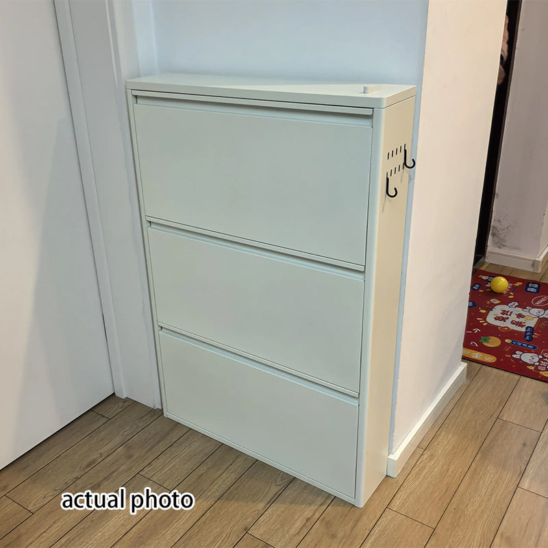 Slim Steel Shoe Cabinet with Flip-Drawer Storage