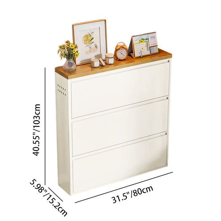 Slim Steel Shoe Cabinet with Flip-Drawer Storage