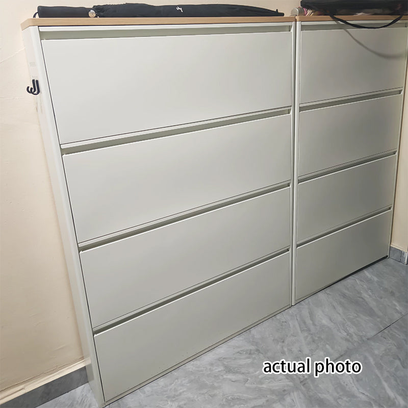 Slim Steel Shoe Cabinet with Flip-Drawer Storage