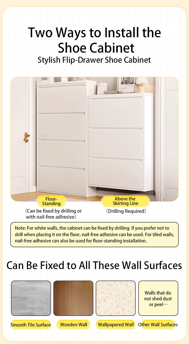 Slim Steel Shoe Cabinet with Flip-Drawer Storage