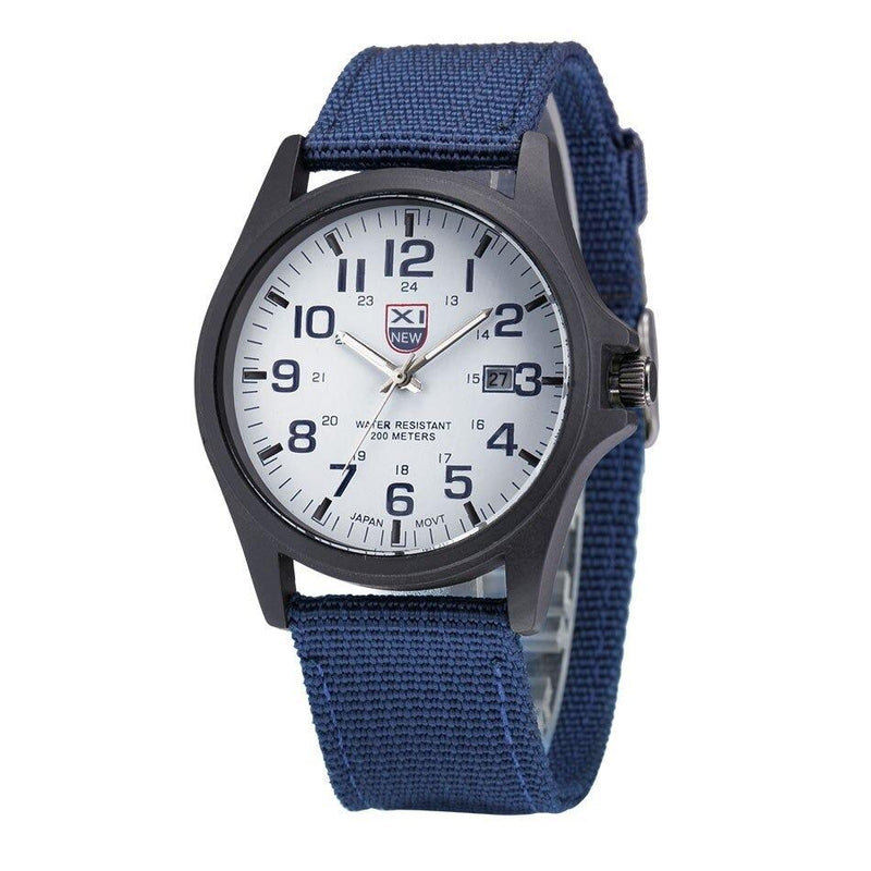 Robust Water-Resistant Men's Watch with Military Design and Date Function