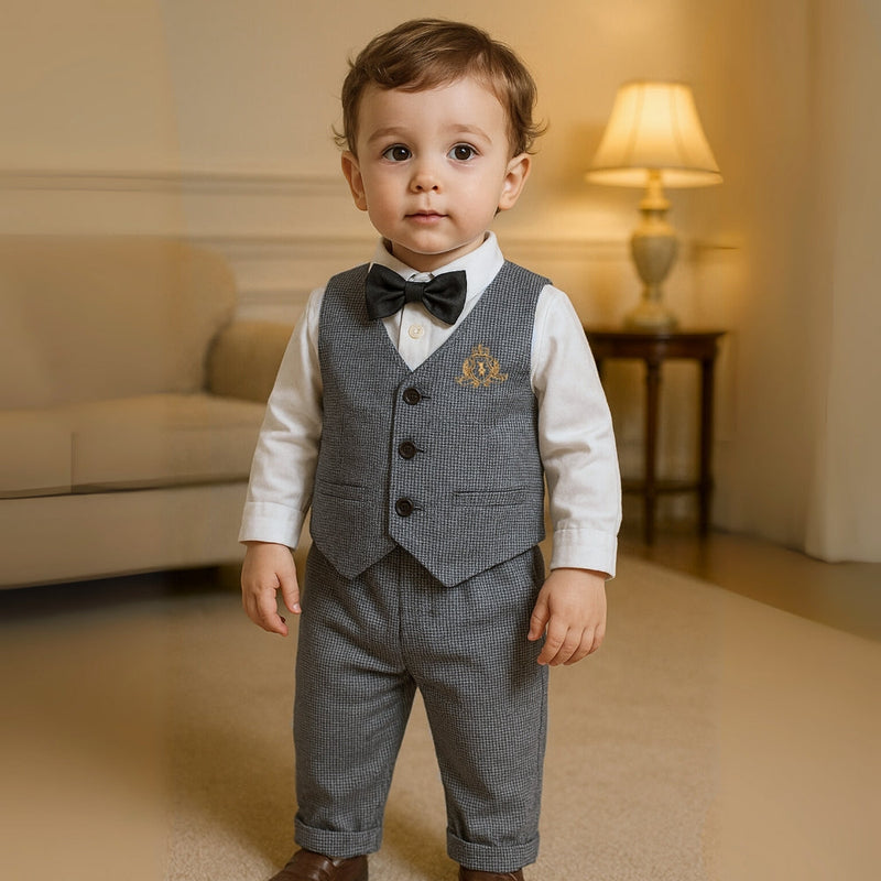 Boys' Outfit Set for Babies and Toddlers with Waistcoat and Bow Tie for Special Occasions