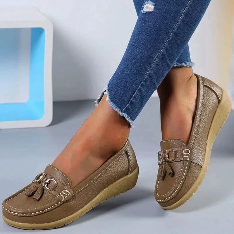 Ladies' Leather Slip-Ons with Comfortable Fit and Timeless Elegant Style