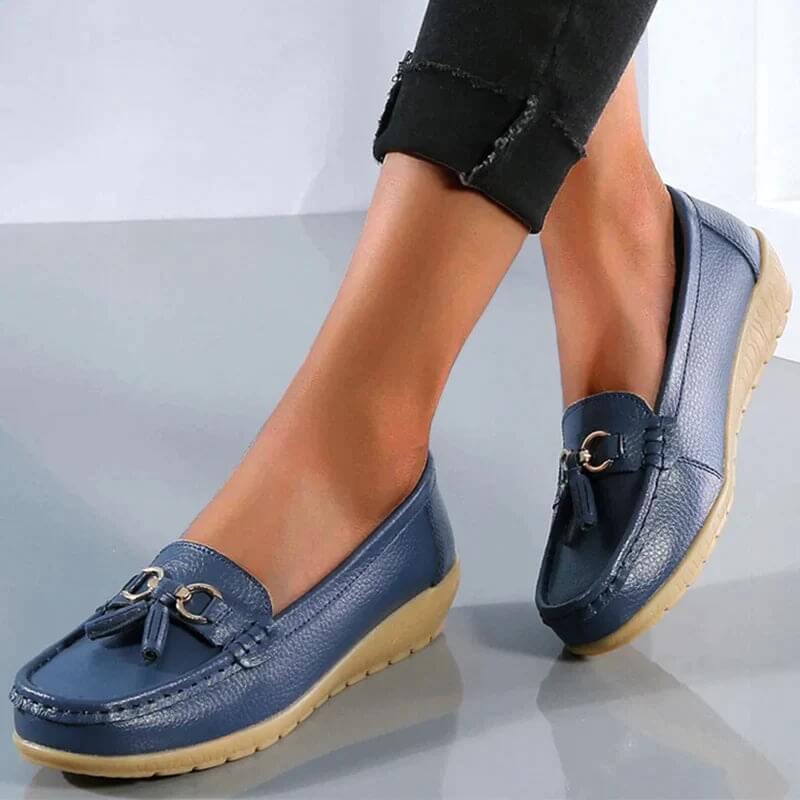 Ladies' Leather Slip-Ons with Comfortable Fit and Timeless Elegant Style