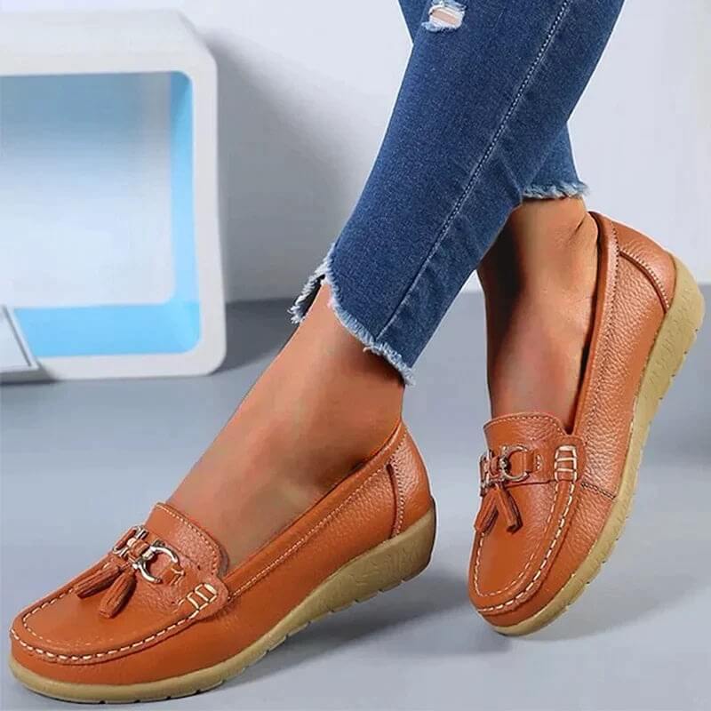 Ladies' Leather Slip-Ons with Comfortable Fit and Timeless Elegant Style