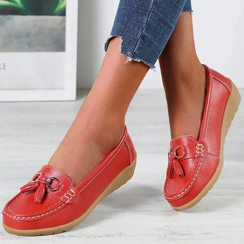 Ladies' Leather Slip-Ons with Comfortable Fit and Timeless Elegant Style