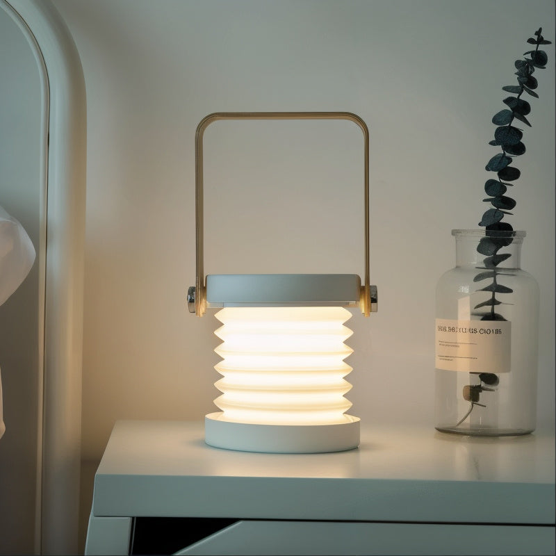 Dimmable LED Table Lamp with Wooden Frame and 360-Degree Adjustable Light