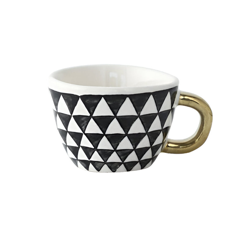 Geometric Ceramic Mug with Gold-Tone Handle for Coffee, Tea and Espresso