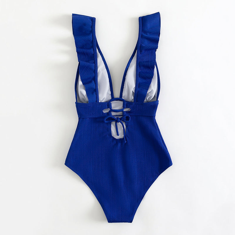 Swimsuit for Women with Ruffles and Deep V-Neck