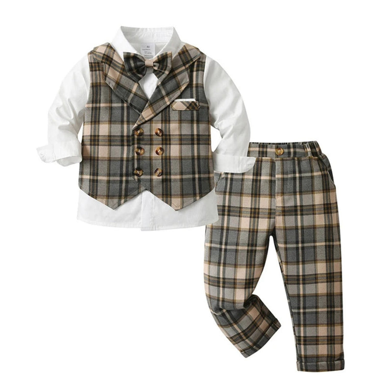 Chic Boys' 3-Piece Suit – Blue Shirt, Waistcoat and Trousers with Bow Tie