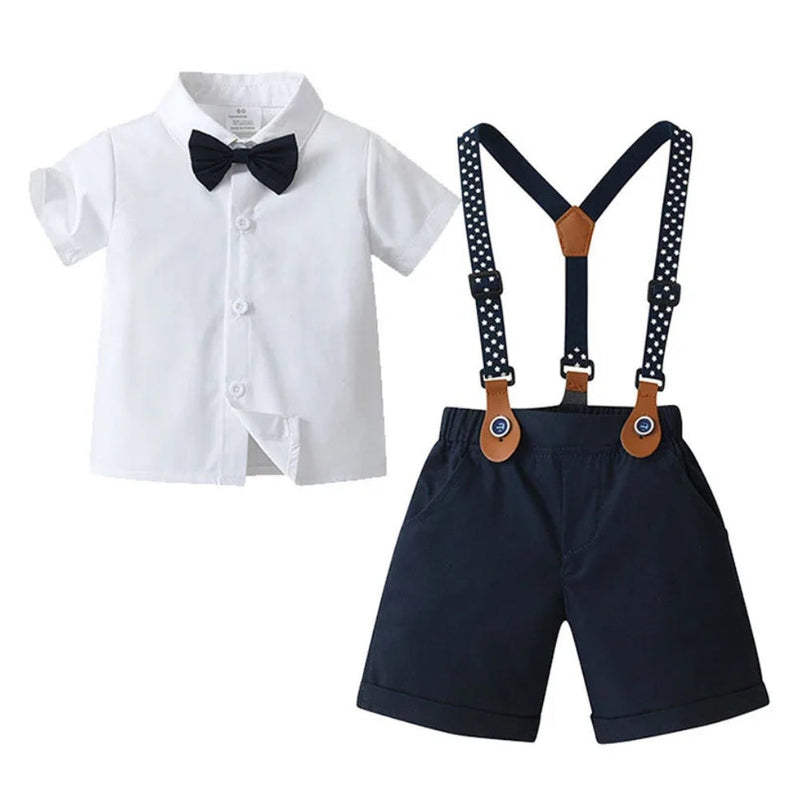 Chic Boys' 3-Piece Suit – Blue Shirt, Waistcoat and Trousers with Bow Tie