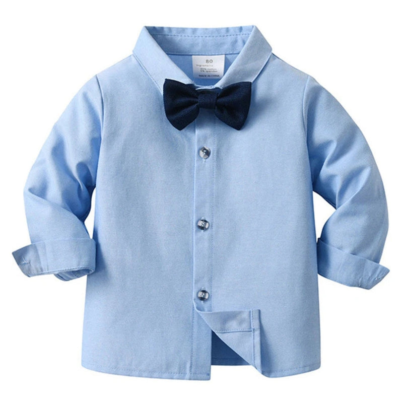 Chic Boys' 3-Piece Suit – Blue Shirt, Waistcoat and Trousers with Bow Tie