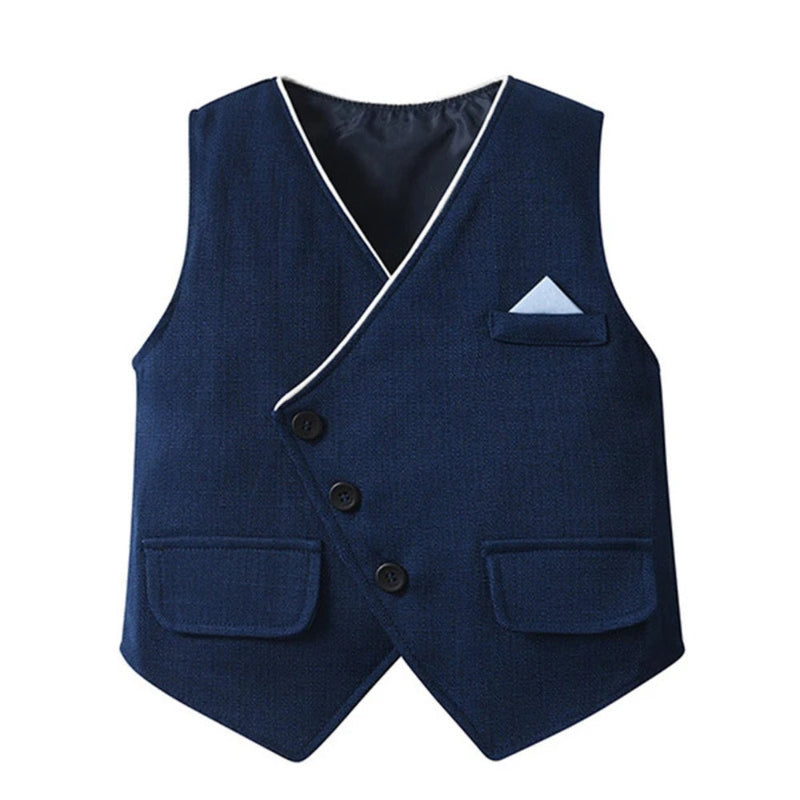 Chic Boys' 3-Piece Suit – Blue Shirt, Waistcoat and Trousers with Bow Tie