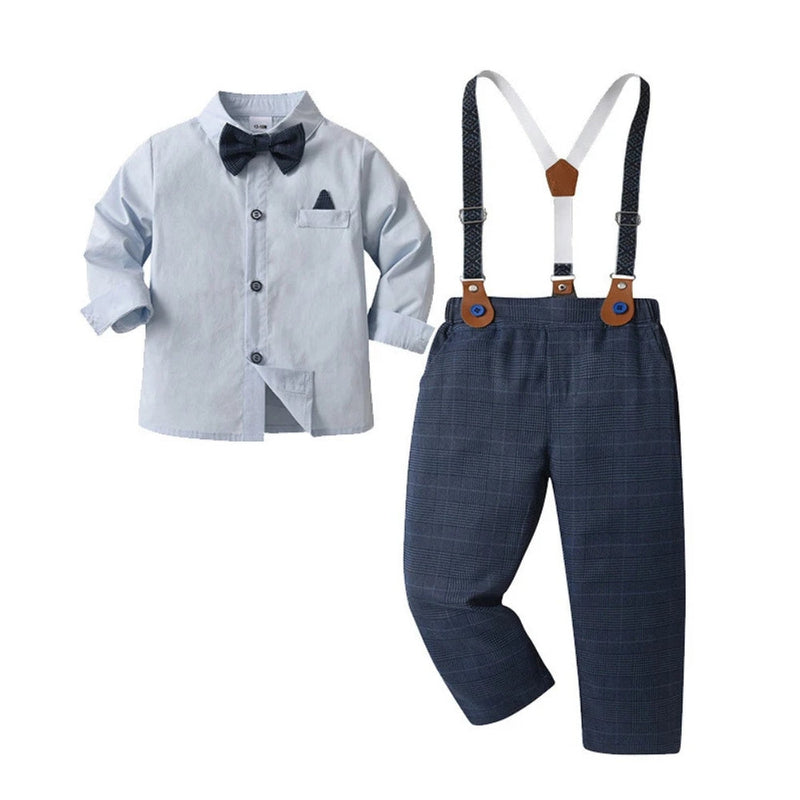 Chic Boys' 3-Piece Suit – Blue Shirt, Waistcoat and Trousers with Bow Tie