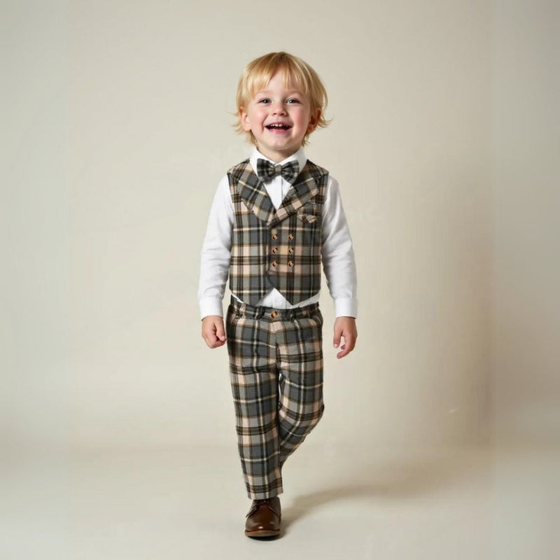 Chic Boys' 3-Piece Suit – Blue Shirt, Waistcoat and Trousers with Bow Tie