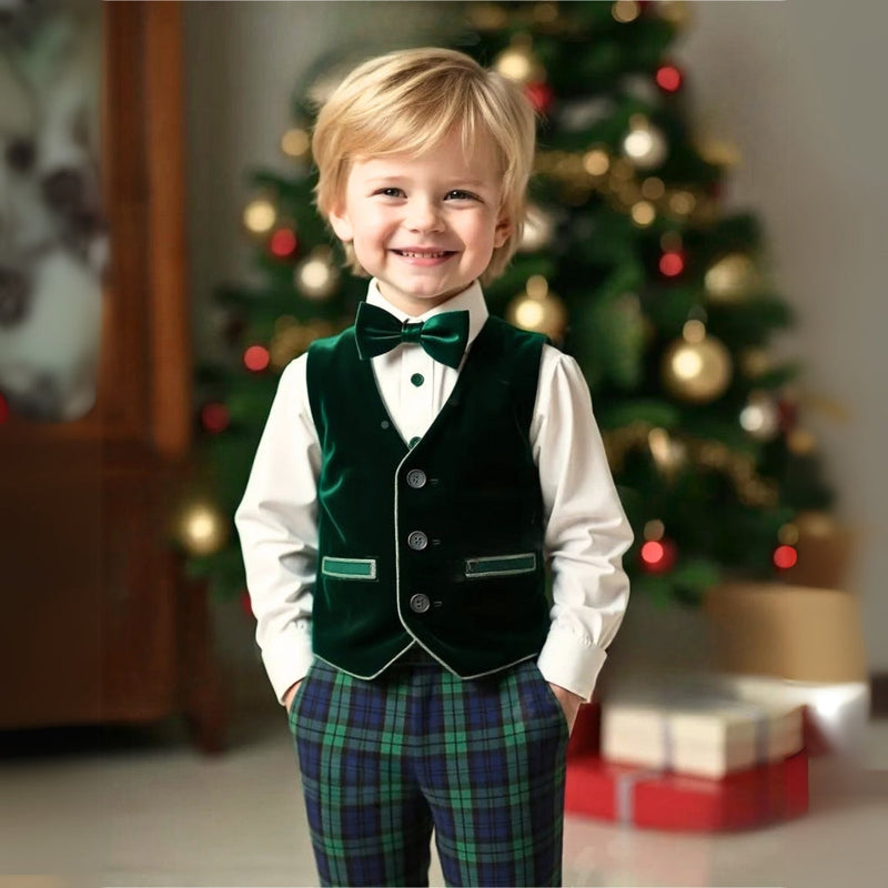 Chic Boys' 3-Piece Suit – Blue Shirt, Waistcoat and Trousers with Bow Tie