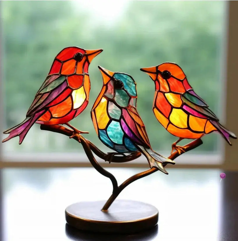 Stained Glass Bird Window Decoration with Colourful Light Reflection for Interiors