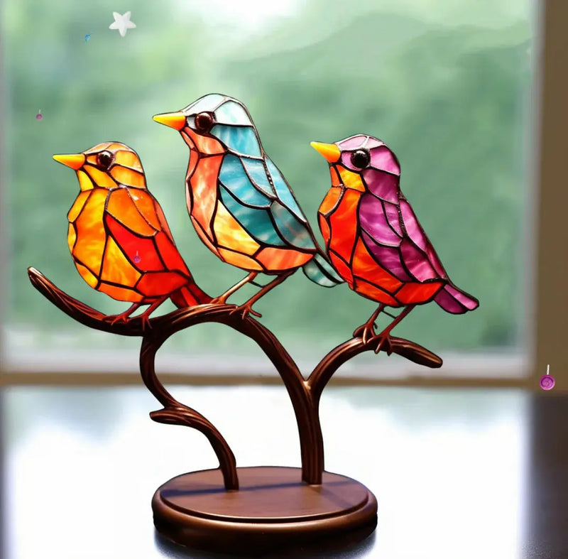 Stained Glass Bird Window Decoration with Colourful Light Reflection for Interiors