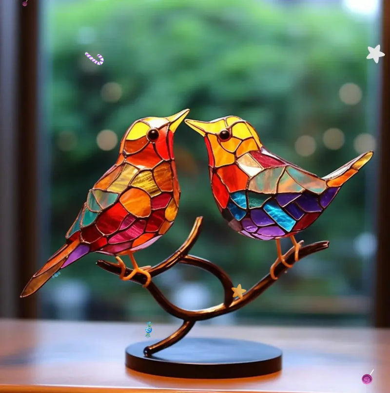 Stained Glass Bird Window Decoration with Colourful Light Reflection for Interiors