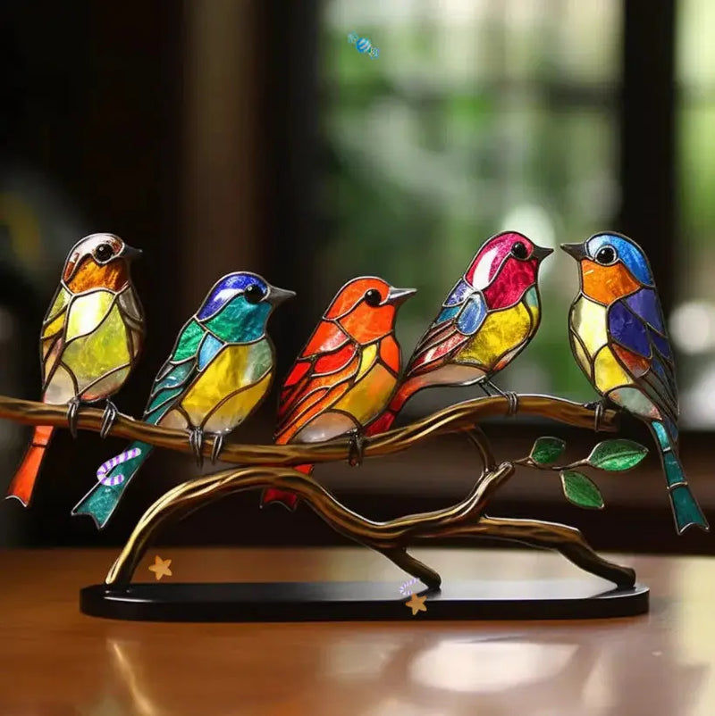 Stained Glass Bird Window Decoration with Colourful Light Reflection for Interiors