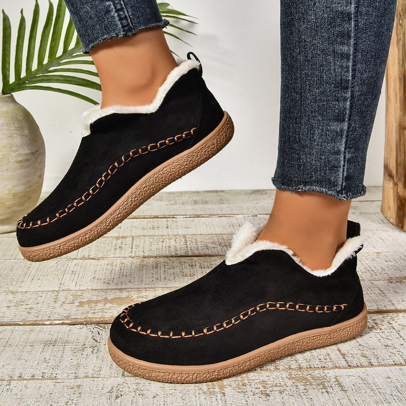 Moccasin Slippers for Women with Plush Lining and PVC Soles