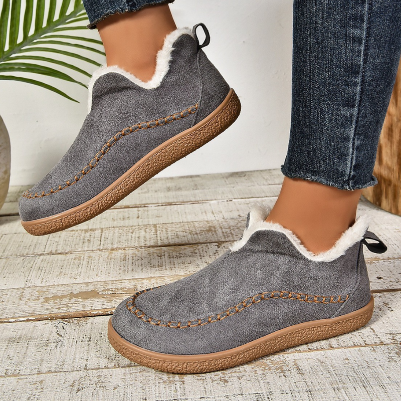 Moccasin Slippers for Women with Plush Lining and PVC Soles