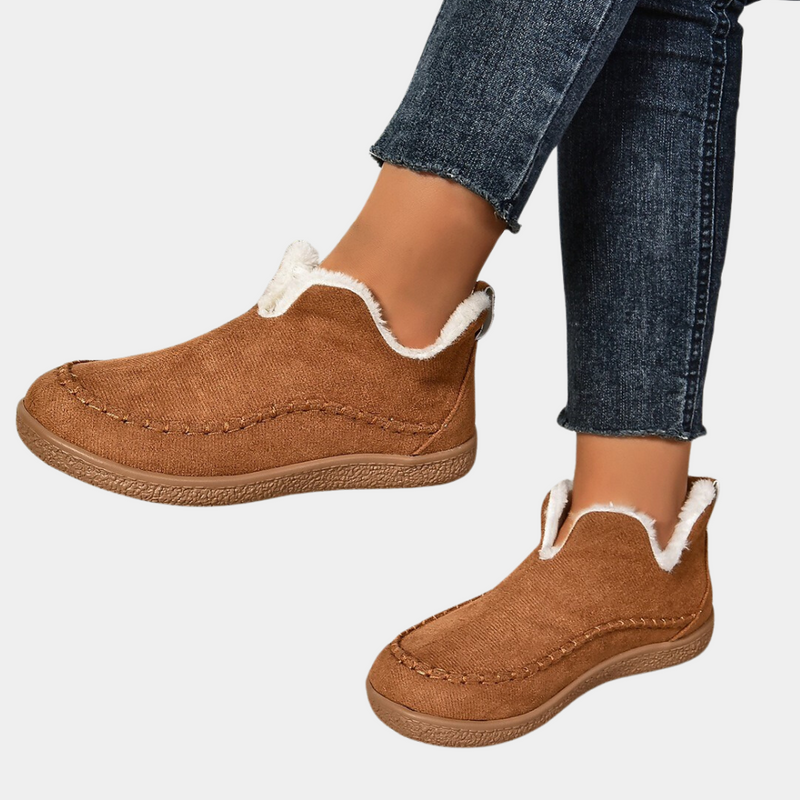 Moccasin Slippers for Women with Plush Lining and PVC Soles