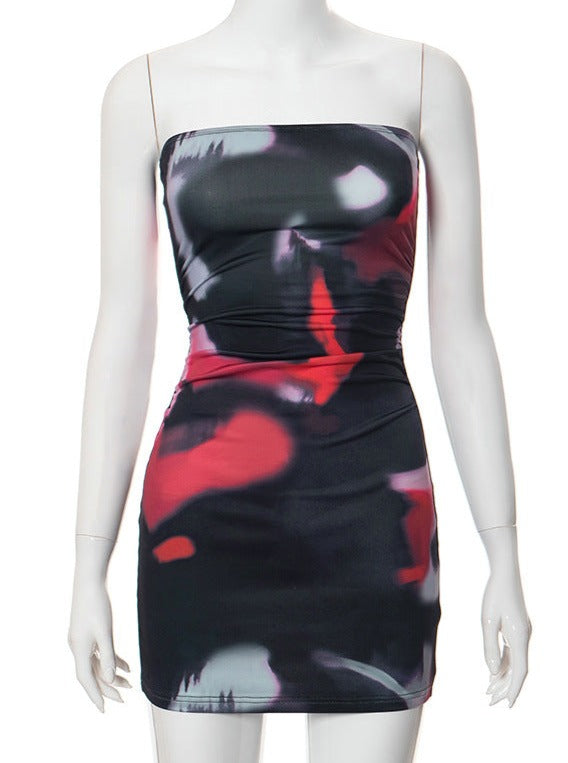 Ladies' Strapless Mini Dress with Abstract Print