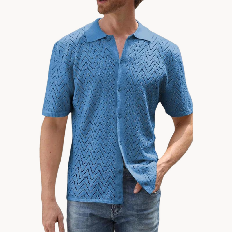 Men's Knitted Shirt with Button Closure and Collar