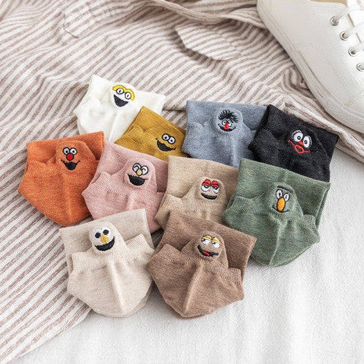 Ten-Pair Cotton Trainer Socks with Embroidered Character Details