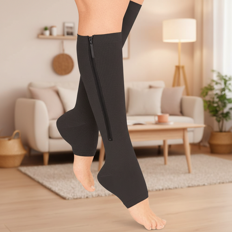 Compression Socks with Zip Closure and Open Toe for Everyday Support