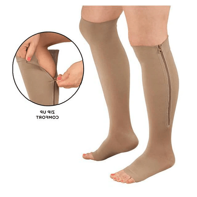 Compression Socks with Zip Closure and Open Toe for Everyday Support