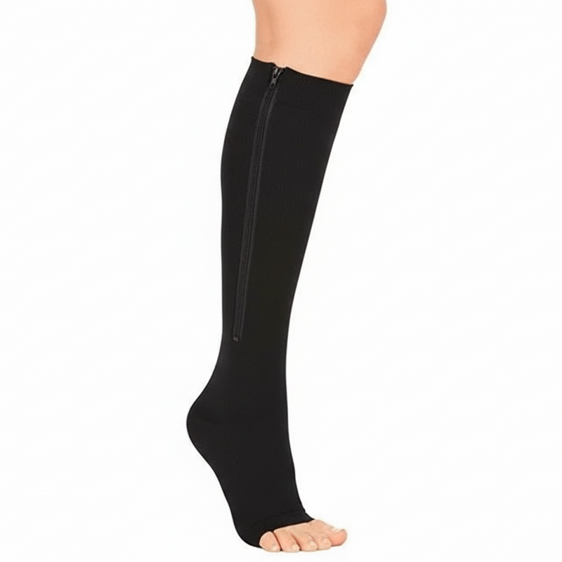 Compression Socks with Zip Closure and Open Toe for Everyday Support