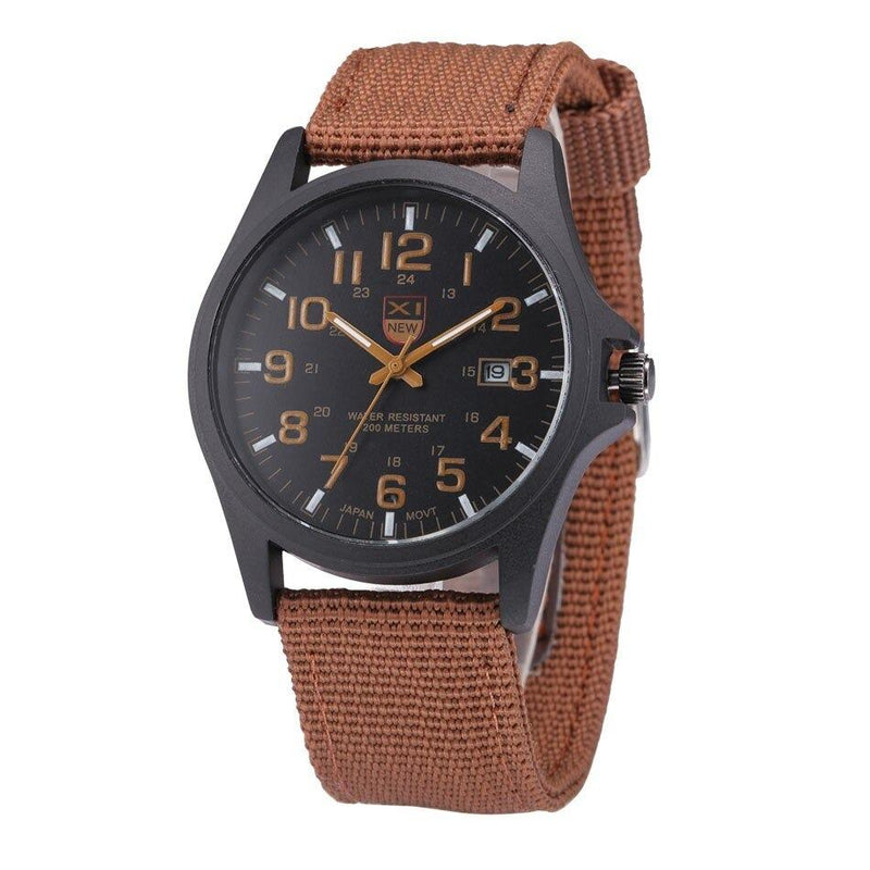 Robust Water-Resistant Men's Watch with Military Design and Date Function