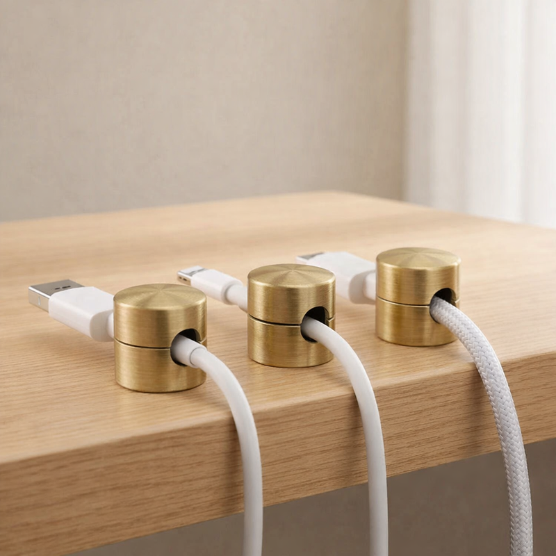 Cable Organiser Set with Cylindrical Metal Holders for Desks