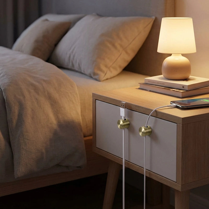 Cable Organiser Set with Cylindrical Metal Holders for Desks