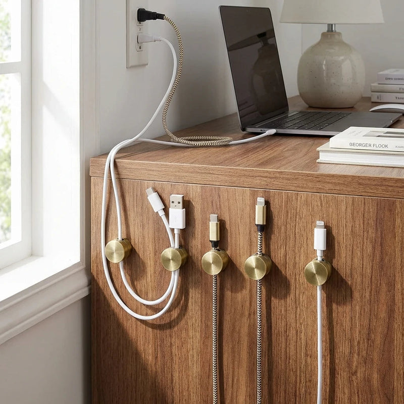Cable Organiser Set with Cylindrical Metal Holders for Desks